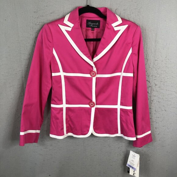 Giancarlo Ferrari Jackets & Blazers - Vintage Giancarlo Ferrari Jacket Womens 4P Petite Hot Pink White Trim Preppy NEW